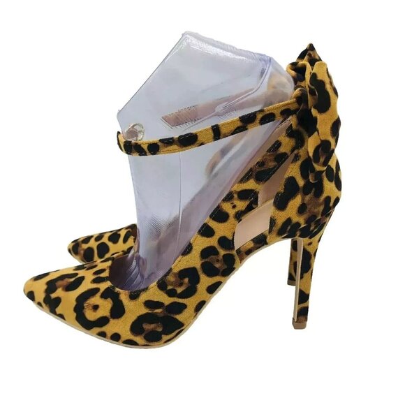 ZBY Shoes Womens Size 7.5 Leopard Cheetah Print Bow Stiletto Heels Pointy Toe - Picture 1 of 12